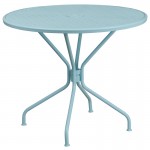 Commercial Grade 35.25" Round Sky Blue Indoor-Outdoor Steel Patio Table