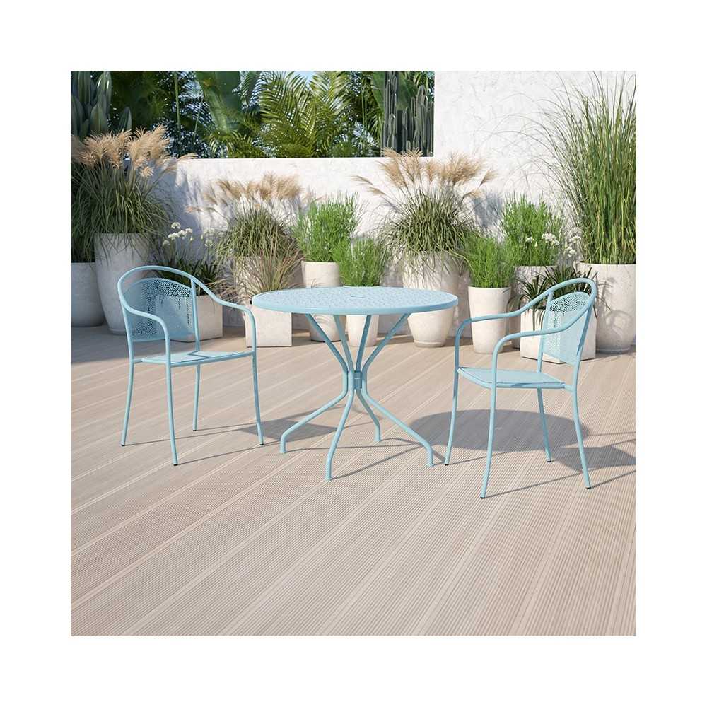 Commercial Grade 35.25" Round Sky Blue IndoorOutdoor Steel Patio Table