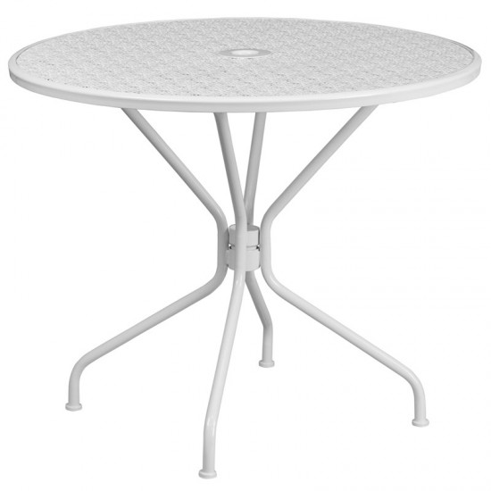 Commercial Grade 35.25" Round White Indoor-Outdoor Steel Patio Table