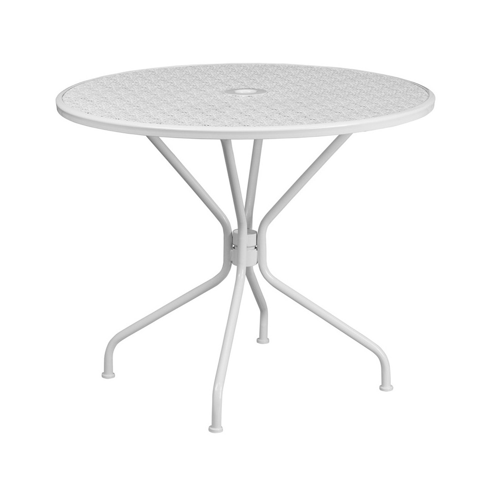 Commercial Grade 35.25" Round White Indoor-Outdoor Steel Patio Table