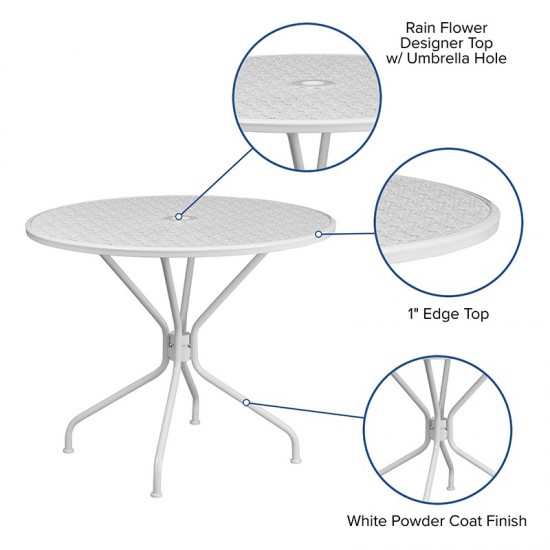 Commercial Grade 35.25" Round White Indoor-Outdoor Steel Patio Table