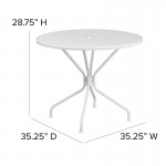 Commercial Grade 35.25" Round White Indoor-Outdoor Steel Patio Table