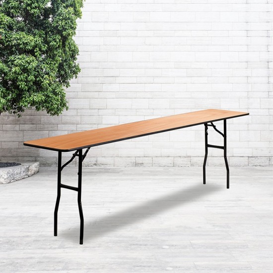 8-Foot Rectangular Wood Folding Training / Seminar Table with Smooth Clear Coated Finished Top