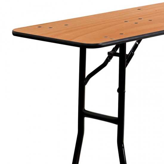 8-Foot Rectangular Wood Folding Training / Seminar Table with Smooth Clear Coated Finished Top