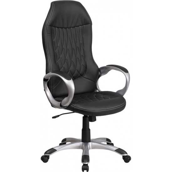 High Back Black Vinyl Executive Swivel Office Chair with Arms