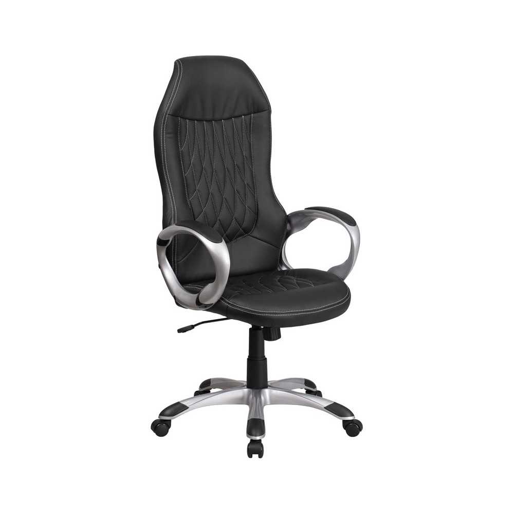 High Back Black Vinyl Executive Swivel Office Chair with Arms