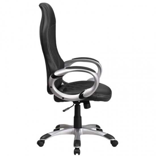 High Back Black Vinyl Executive Swivel Office Chair with Arms