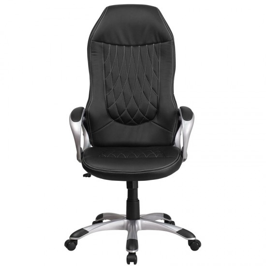 High Back Black Vinyl Executive Swivel Office Chair with Arms