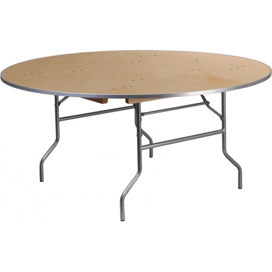 5.5-Foot Round HEAVY DUTY Birchwood Folding Banquet Table with METAL Edges