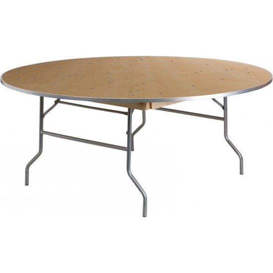 6-Foot Round HEAVY DUTY Birchwood Folding Banquet Table with METAL Edges