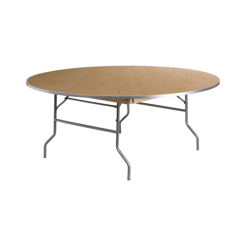 6-Foot Round HEAVY DUTY Birchwood Folding Banquet Table with METAL Edges