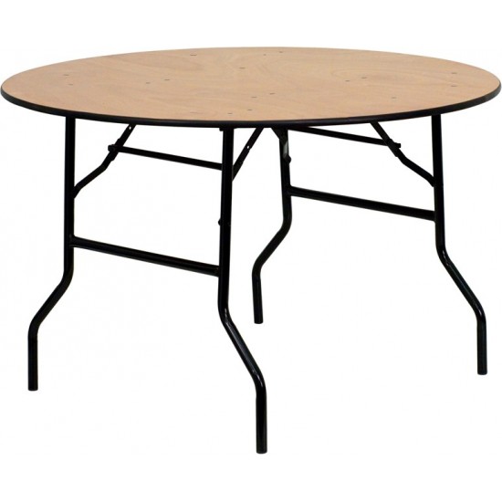 4-Foot Round Wood Folding Banquet Table with Clear Coated Finished Top