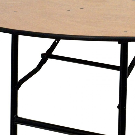 4-Foot Round Wood Folding Banquet Table with Clear Coated Finished Top