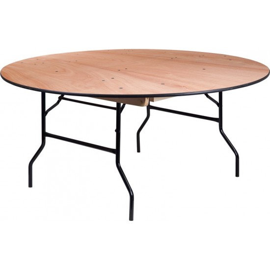 5.5-Foot Round Wood Folding Banquet Table with Clear Coated Finished Top