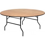 6-Foot Round Wood Folding Banquet Table with Clear Coated Finished Top