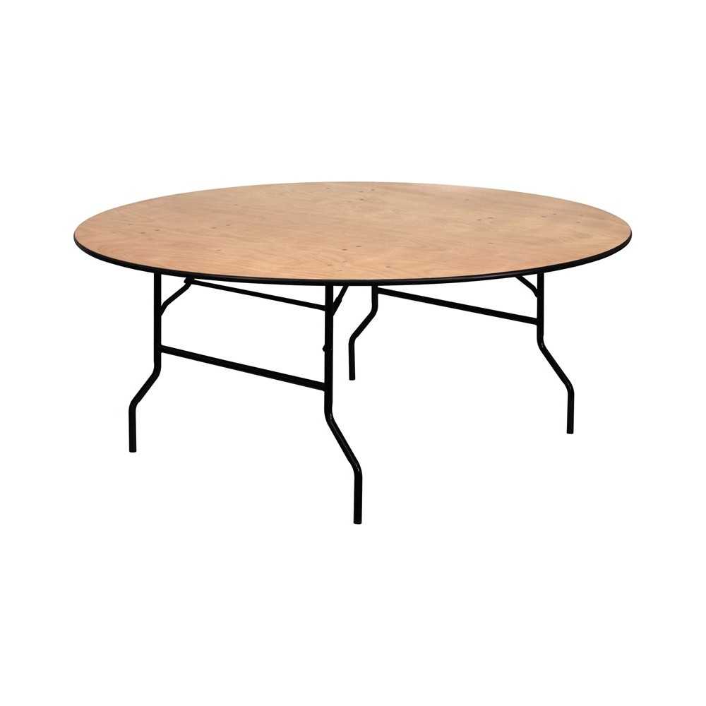 6-Foot Round Wood Folding Banquet Table with Clear Coated Finished Top