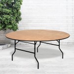 6-Foot Round Wood Folding Banquet Table with Clear Coated Finished Top