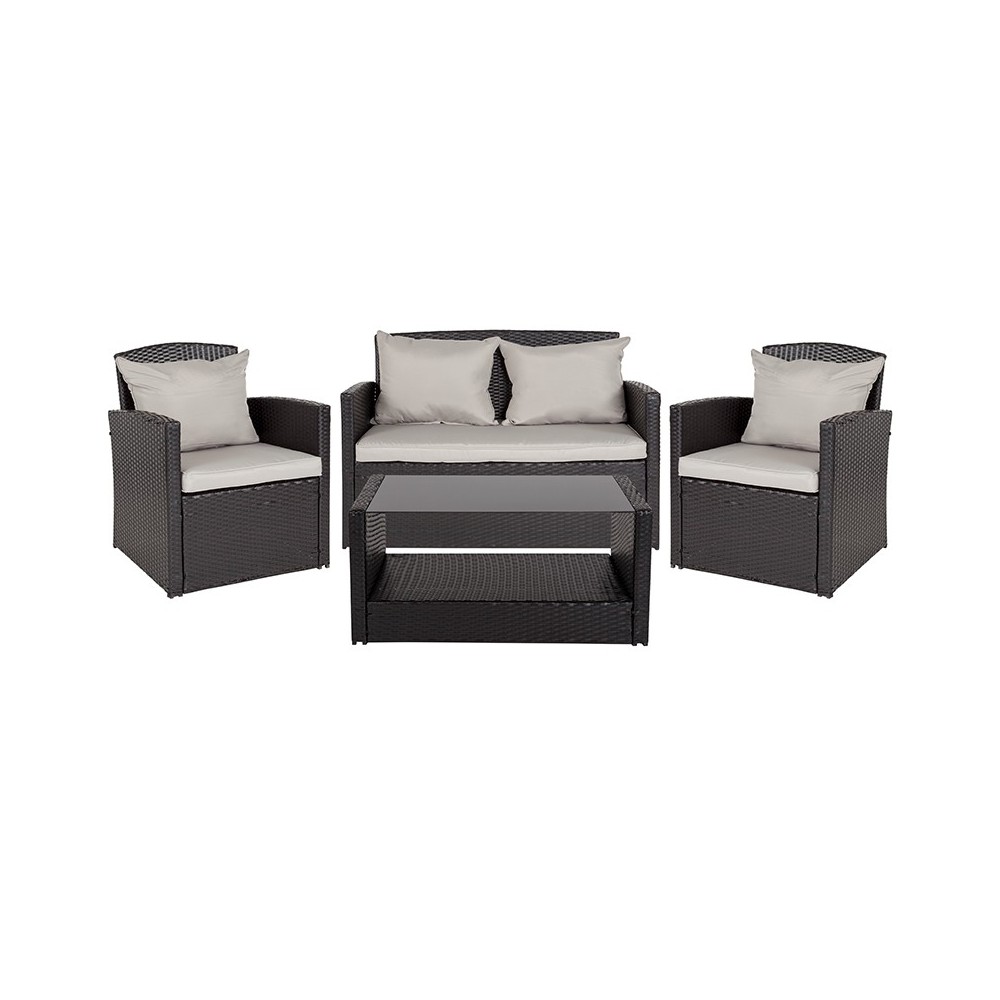 Aransas Series 4 Piece Black Patio Set with Gray Back Pillows and Seat Cushions