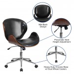 Mid-Back Walnut Wood Conference Office Chair in Black LeatherSoft