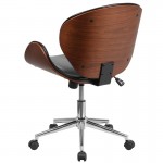 Mid-Back Walnut Wood Conference Office Chair in Black LeatherSoft