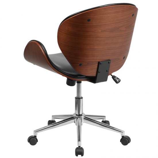 Mid-Back Walnut Wood Conference Office Chair in Black LeatherSoft