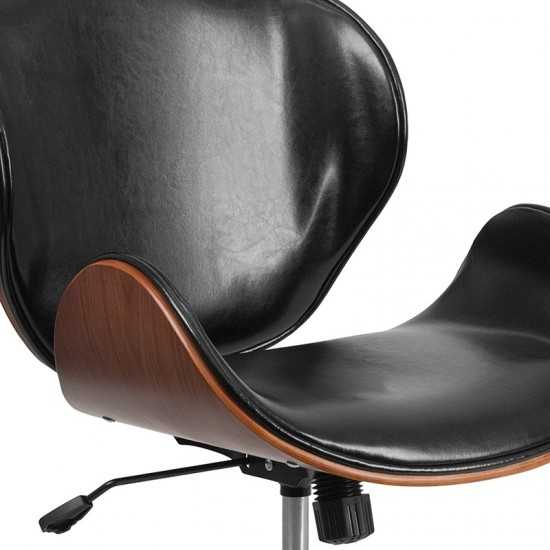 Mid-Back Walnut Wood Conference Office Chair in Black LeatherSoft