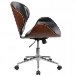 Mid-Back Walnut Wood Conference Office Chair in Black LeatherSoft