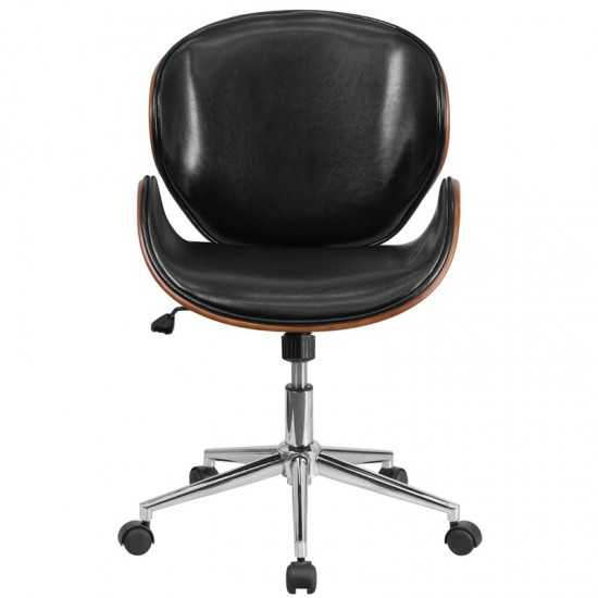 Mid-Back Walnut Wood Conference Office Chair in Black LeatherSoft