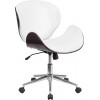 Mid-Back Mahogany Wood Conference Office Chair in White LeatherSoft