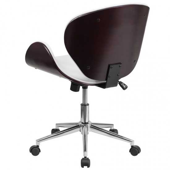 Mid-Back Mahogany Wood Conference Office Chair in White LeatherSoft