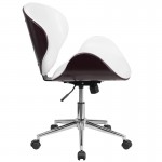 Mid-Back Mahogany Wood Conference Office Chair in White LeatherSoft