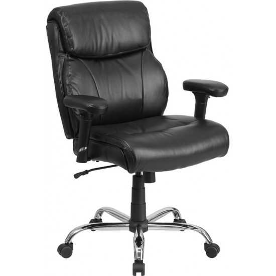 Big & Tall 400 lb. Rated Black LeatherSoft Ergonomic Task Office Chair with Clean Line Stitching and Arms