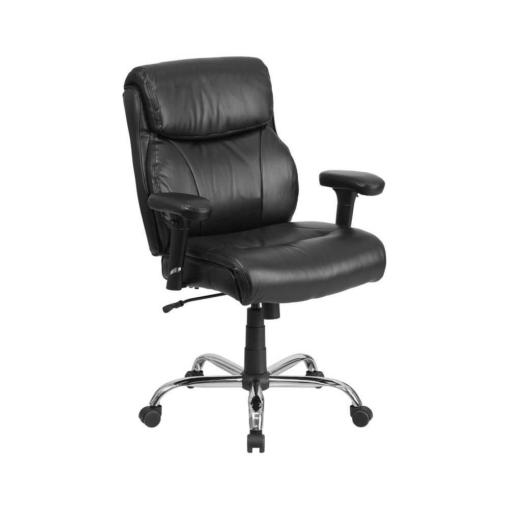 Big & Tall 400 lb. Rated Black LeatherSoft Ergonomic Task Office Chair with Clean Line Stitching and Arms