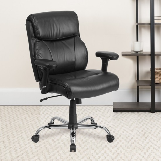 Big & Tall 400 lb. Rated Black LeatherSoft Ergonomic Task Office Chair with Clean Line Stitching and Arms