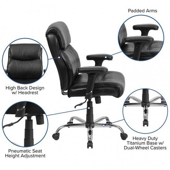 Big & Tall 400 lb. Rated Black LeatherSoft Ergonomic Task Office Chair with Clean Line Stitching and Arms