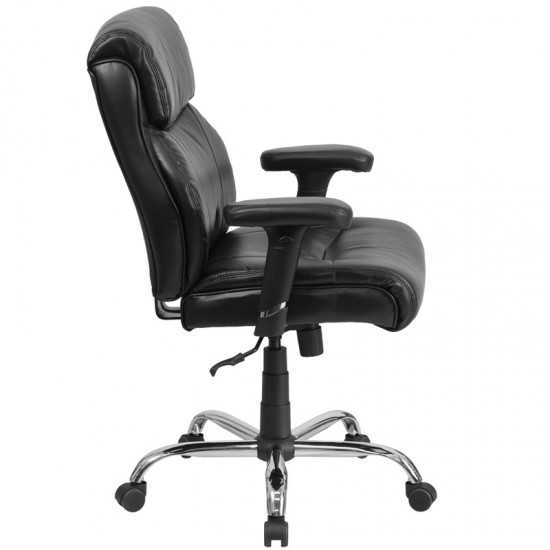 Big & Tall 400 lb. Rated Black LeatherSoft Ergonomic Task Office Chair with Clean Line Stitching and Arms