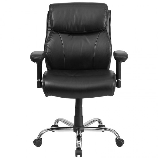 Big & Tall 400 lb. Rated Black LeatherSoft Ergonomic Task Office Chair with Clean Line Stitching and Arms