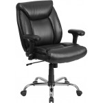 Big & Tall 400 lb. Rated Black LeatherSoft Deep Tufted Ergonomic Task Office Chair with Adjustable Arms