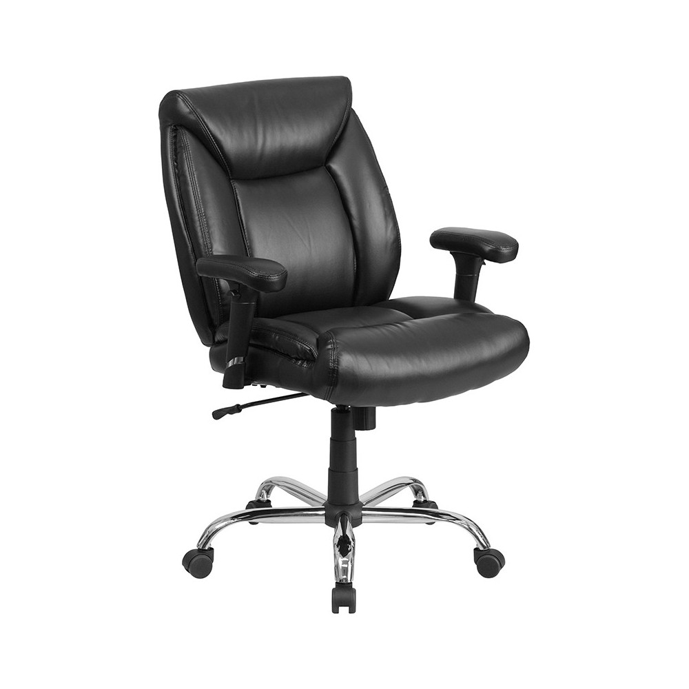 Big & Tall 400 lb. Rated Black LeatherSoft Deep Tufted Ergonomic Task Office Chair with Adjustable Arms