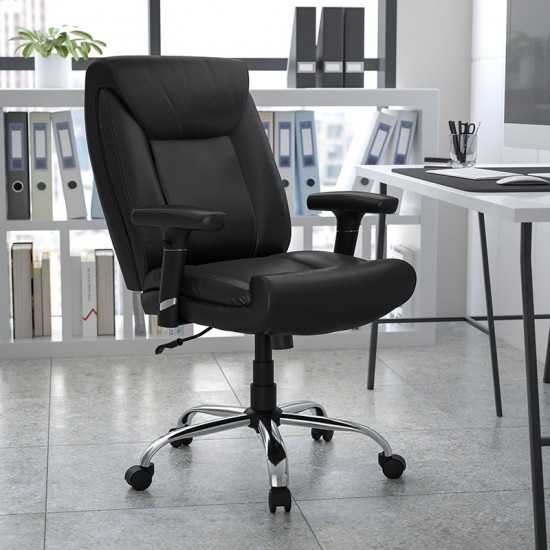 Big & Tall 400 lb. Rated Black LeatherSoft Deep Tufted Ergonomic Task Office Chair with Adjustable Arms