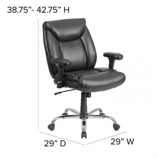 Big & Tall 400 lb. Rated Black LeatherSoft Deep Tufted Ergonomic Task Office Chair with Adjustable Arms