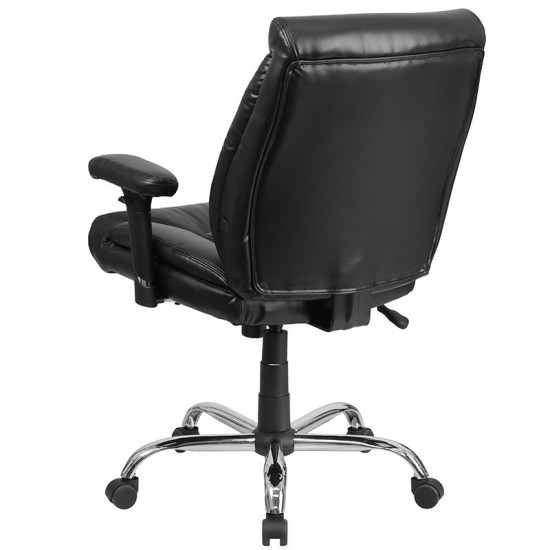 Big & Tall 400 lb. Rated Black LeatherSoft Deep Tufted Ergonomic Task Office Chair with Adjustable Arms