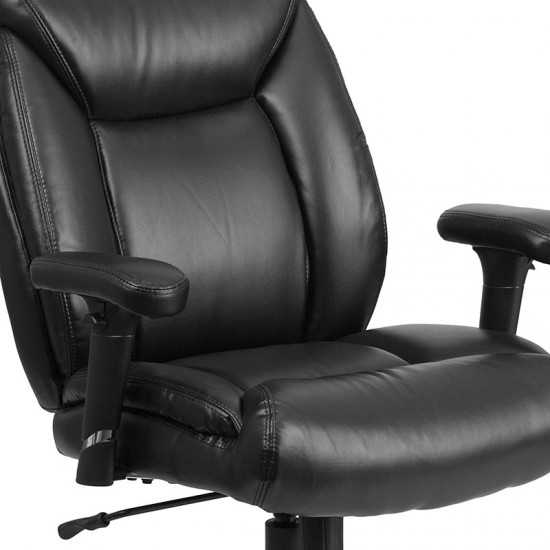 Big & Tall 400 lb. Rated Black LeatherSoft Deep Tufted Ergonomic Task Office Chair with Adjustable Arms