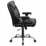 Big & Tall 400 lb. Rated Black LeatherSoft Deep Tufted Ergonomic Task Office Chair with Adjustable Arms