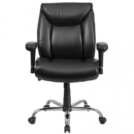 Big & Tall 400 lb. Rated Black LeatherSoft Deep Tufted Ergonomic Task Office Chair with Adjustable Arms