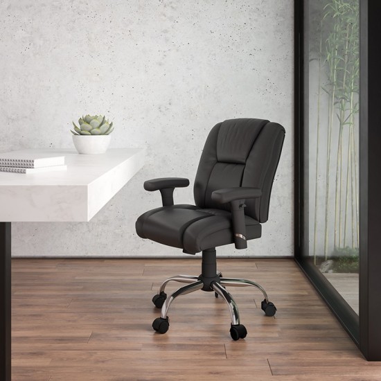 Big & Tall 400 lb. Rated Black LeatherSoft Ergonomic Task Office Chair with Chrome Base and Adjustable Arms