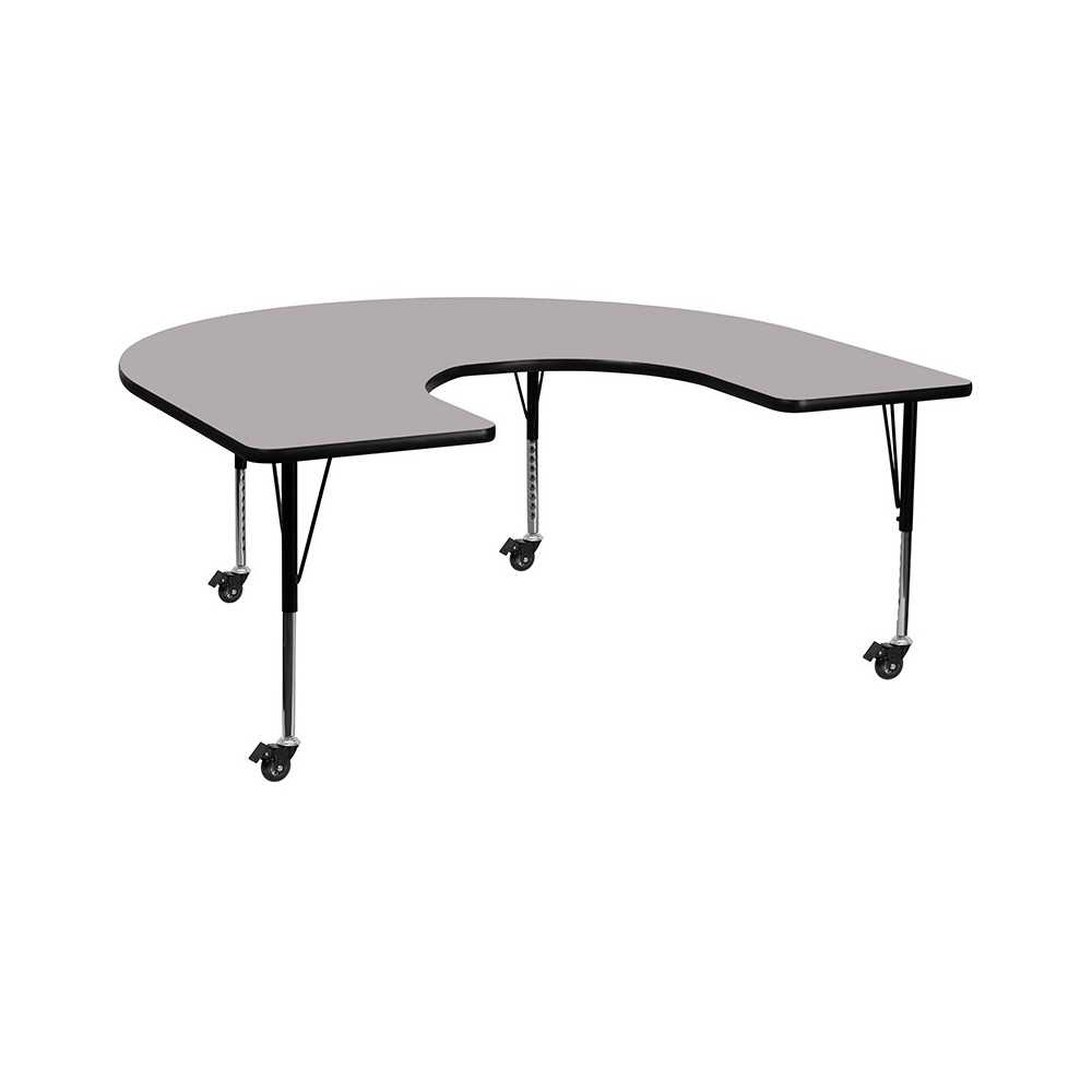 Mobile 60''W x 66''L Horseshoe Grey Thermal Laminate Activity Table - Height Adjustable Short Legs