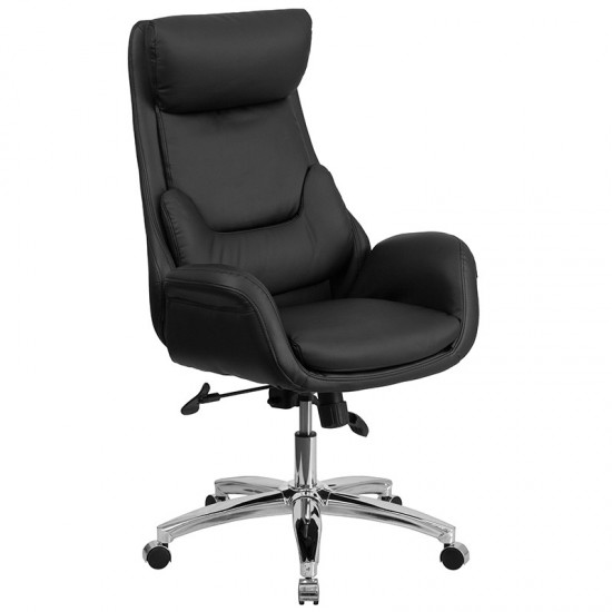 High Back Black LeatherSoft Executive Swivel Office Chair with Lumbar Pillow and Arms