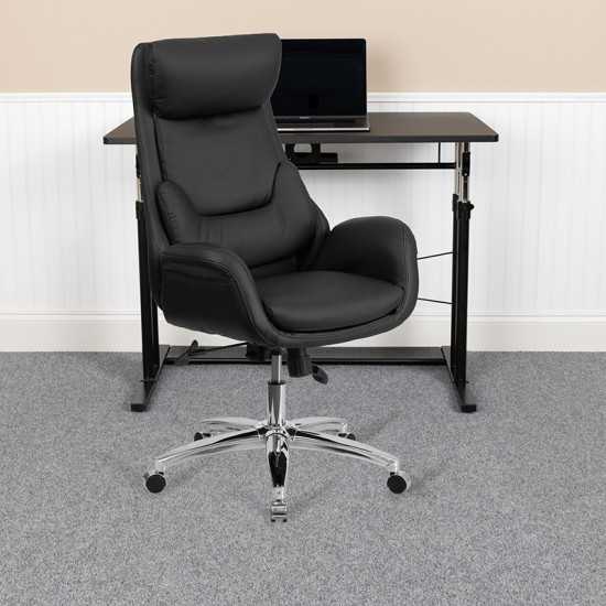 High Back Black LeatherSoft Executive Swivel Office Chair with Lumbar Pillow and Arms
