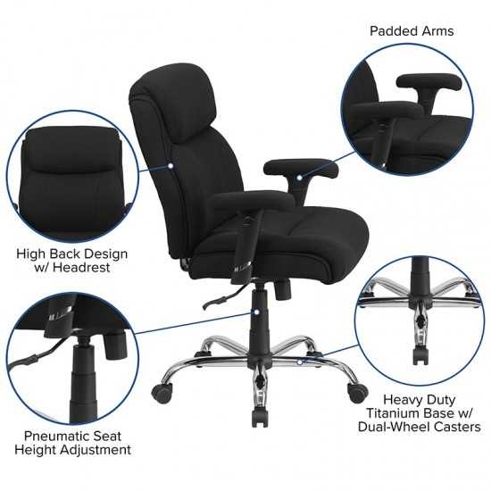 Big & Tall 400 lb. Rated Black Fabric Ergonomic Task Office Chair with Line Stitching and Adjustable Arms